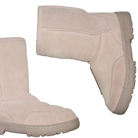 SOX-TAB SZ 6 M PINK SUEDE FAUX SHEARLING SHERPA LINED SHORT BOOTS BOOTIES - Picture 3 of 7